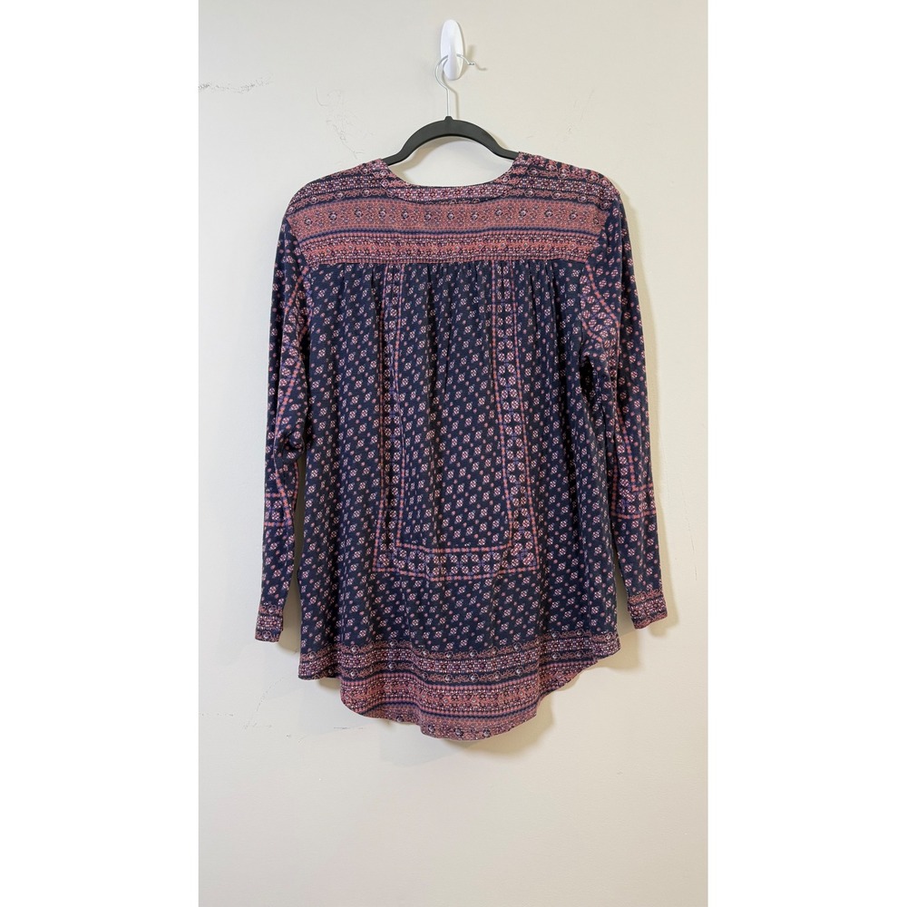 Lucky Brand Blouse NWT Navy Mauve Boho Print Long Sleeve Womens Size Large